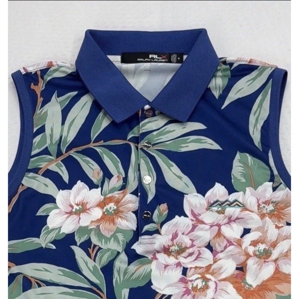 Ralph Lauren RLX Golf Sleeveless Polo Preppy Tailored Fit Blue Floral Womens Med